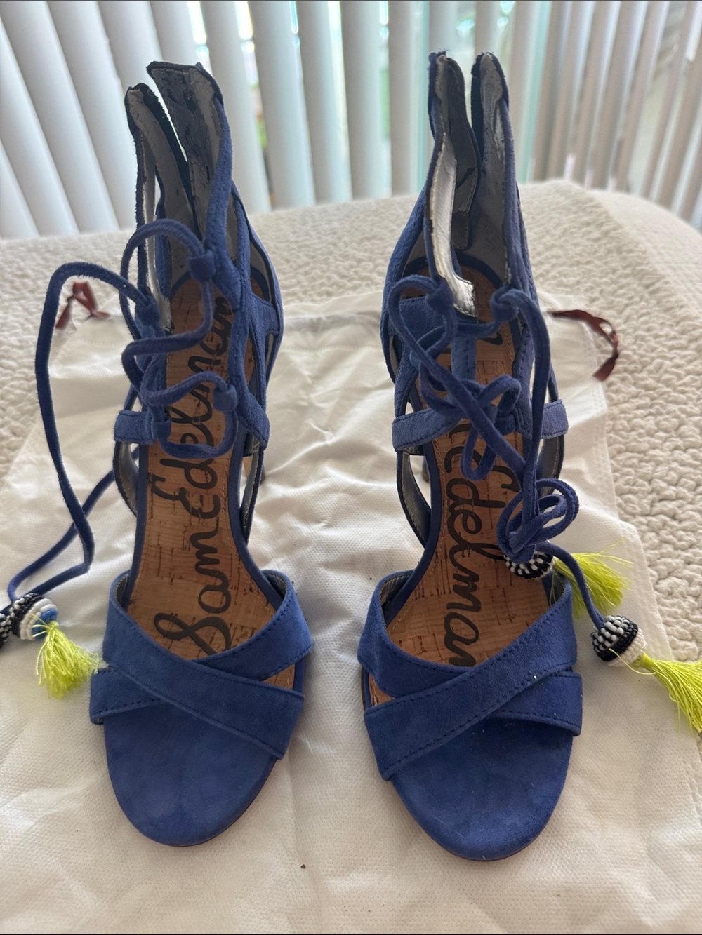 Sam Edelman Cobalt Blue Suede Lace-Up Heels with Tassels